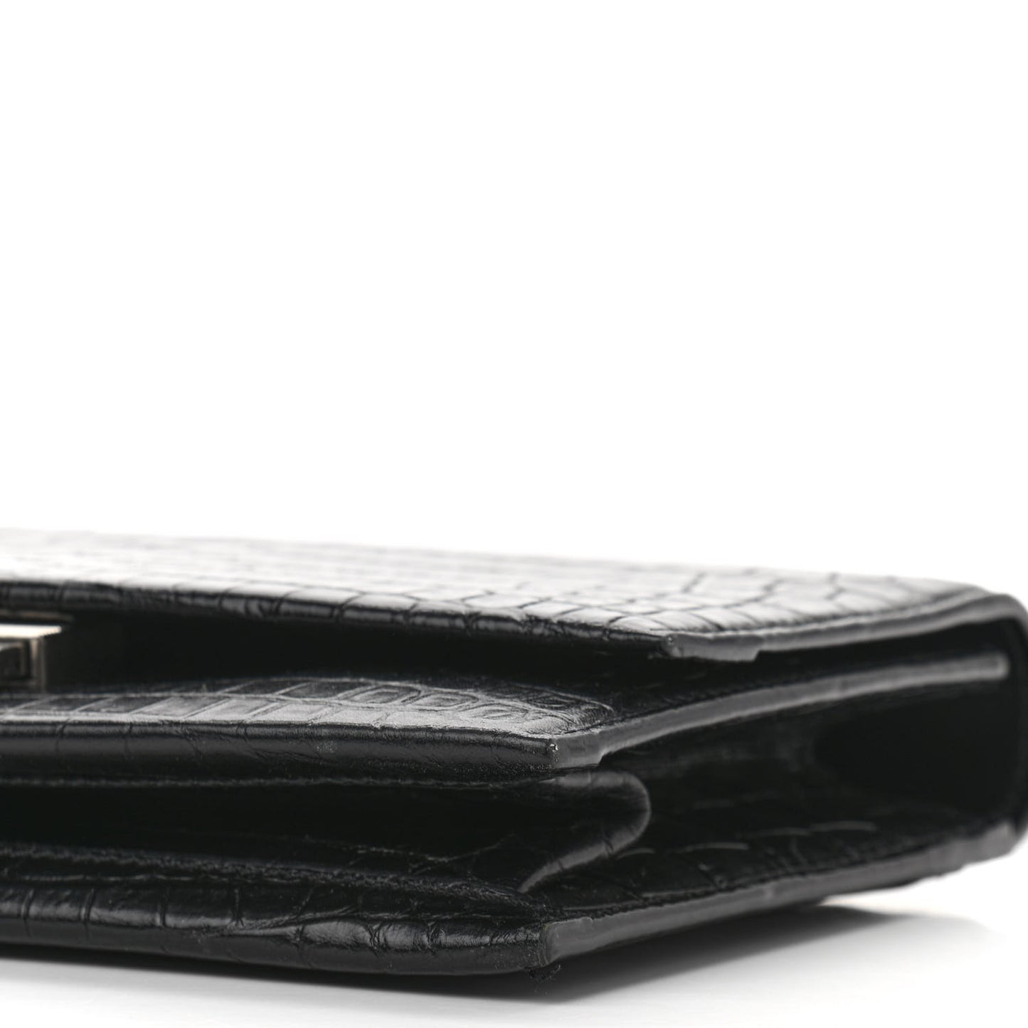 Calfskin Crocodile Embossed Small Babylone Black