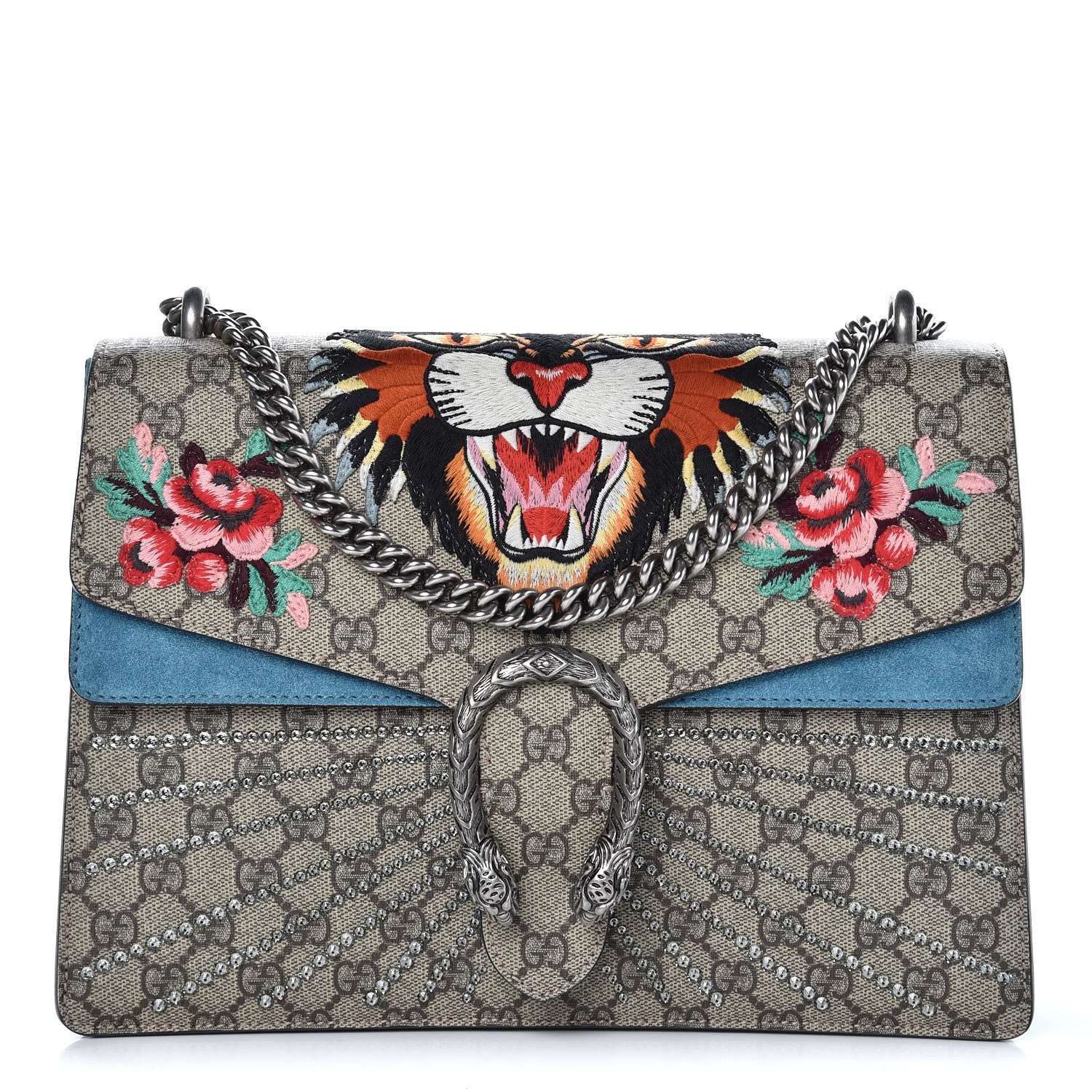 Gucci GG Supreme Monogram Angry Cat Embroidered Medium Dionysus Shoulder Bag Beige Ultramarine 1 of 9