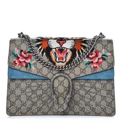 Gucci GG Supreme Monogram Angry Cat Embroidered Medium Dionysus Shoulder Bag Beige Ultramarine 1 of 9