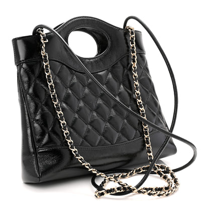 Chanel Shiny Crumpled Calfskin Quilted Mini 31 Shopping Bag Black 3 of 11