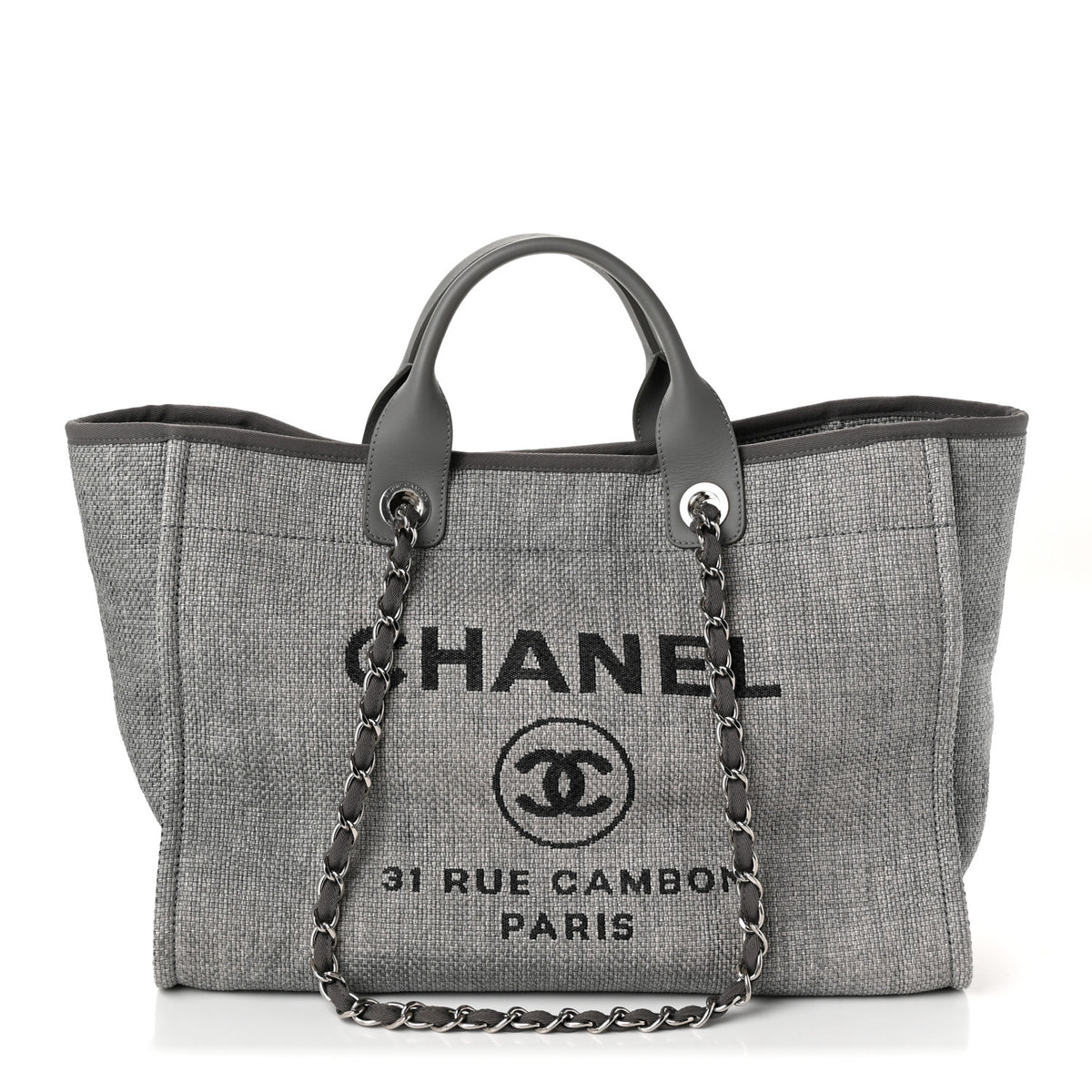 Chanel Woven Straw Raffia Large Deauville Tote Grey 1 of 10