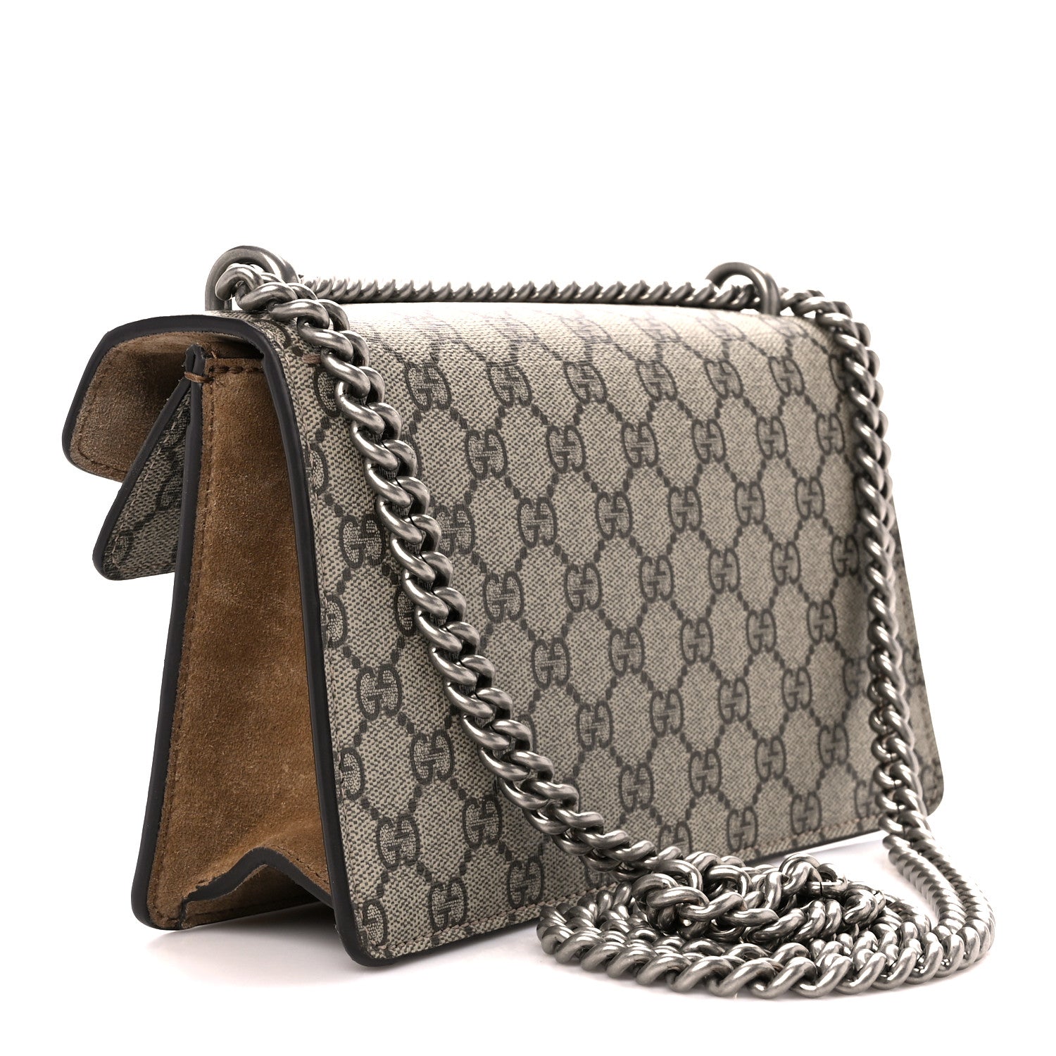 Gucci GG Supreme Monogram Suede Crystal Small Dionysus Shoulder Bag Beige Ebony Taupe 3 of 14