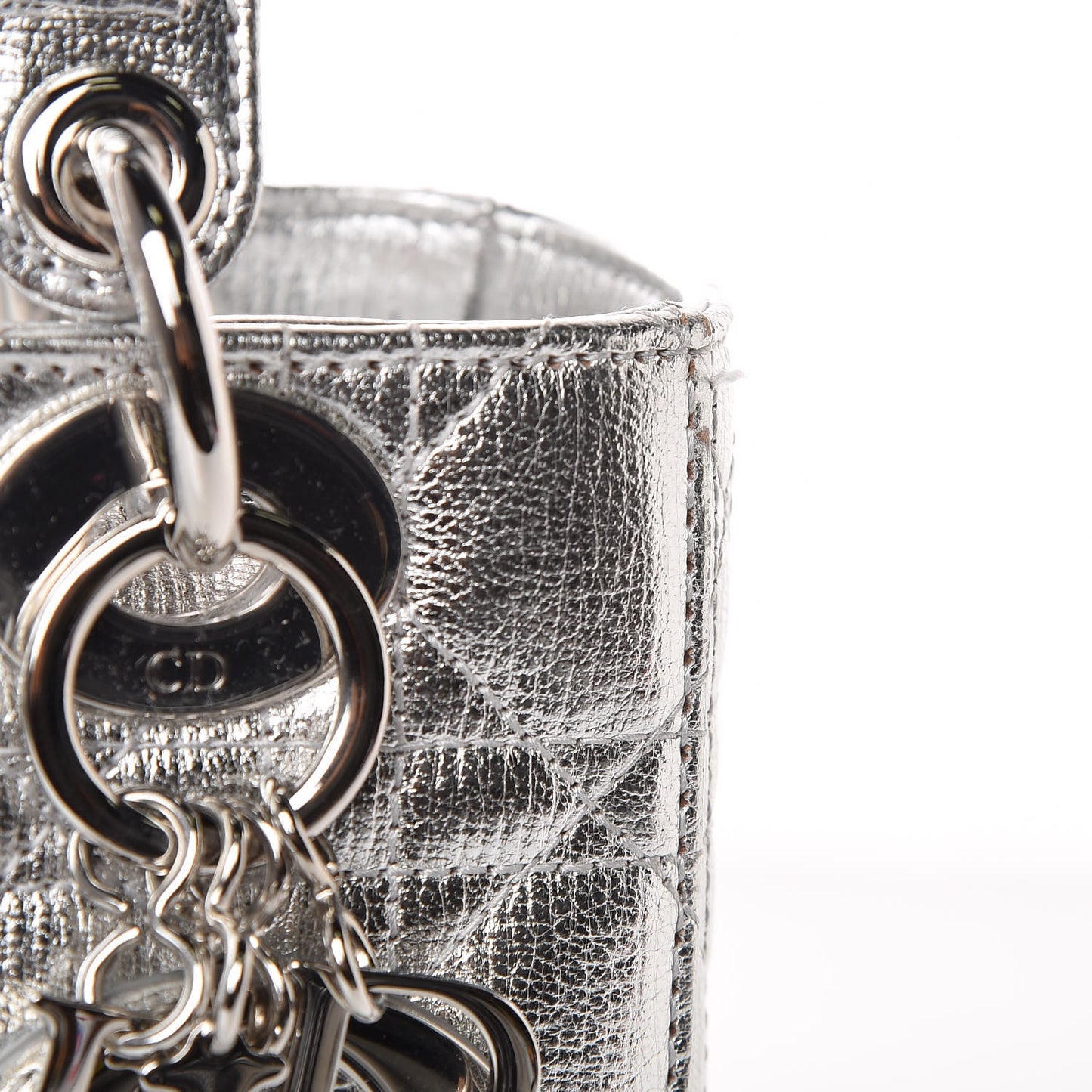Metallic Grained Calfskin Cannage Small Lucky Badges My Lady Dior Silver