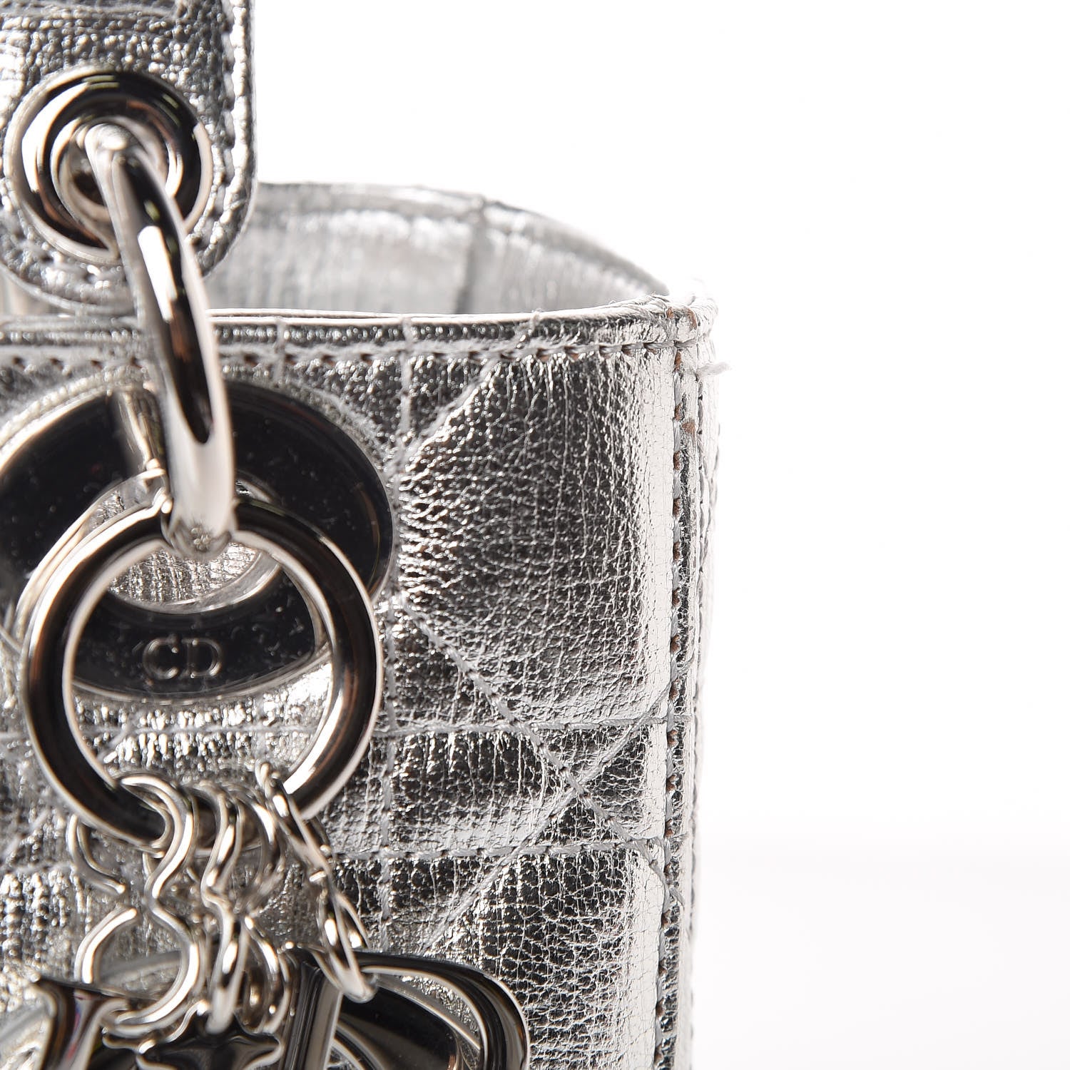 Christian Dior Metallic Grained Calfskin Cannage Small Lucky Badges My Lady Dior Silver 9 of 10