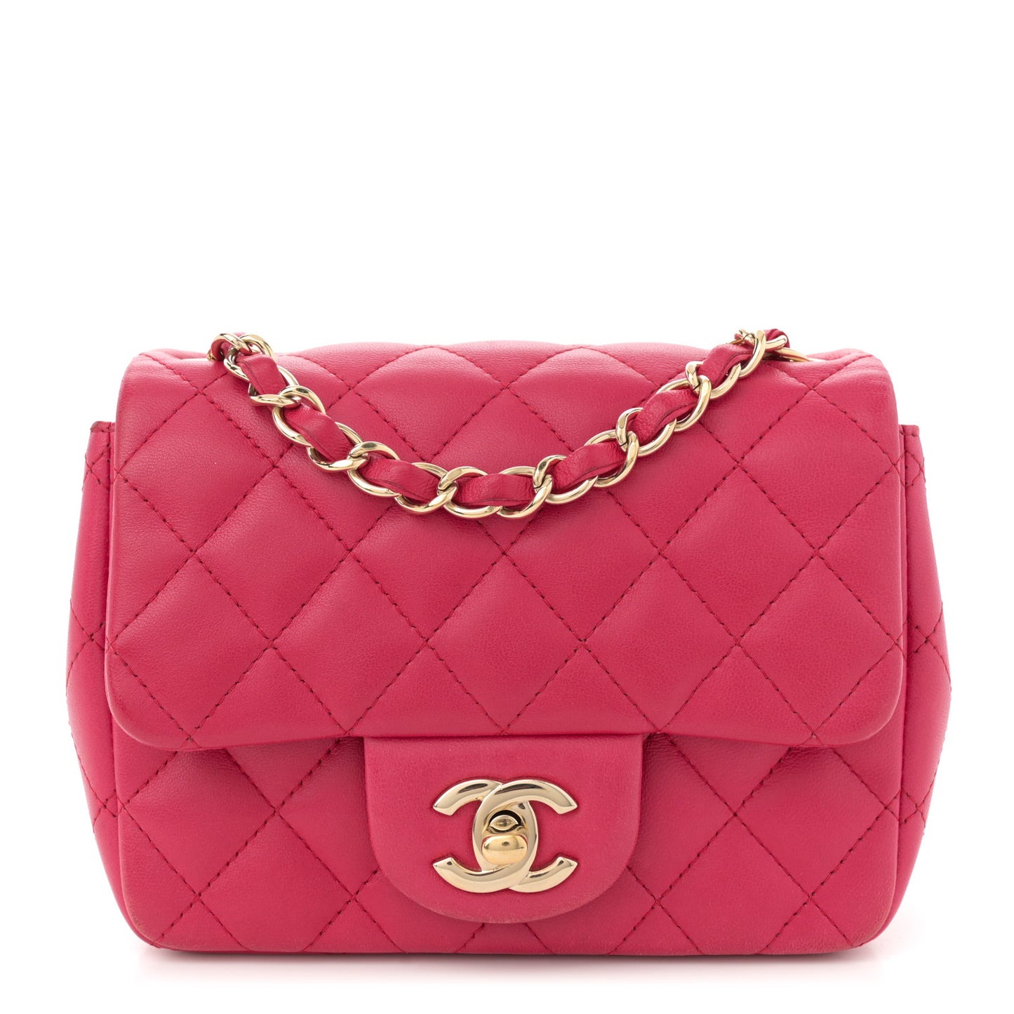 Lambskin Quilted Mini Square Flap Dark Pink