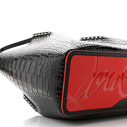 Christian Louboutin Calfskin Crocodile Embossed Spikes Large Cabarock Black 8 of 9