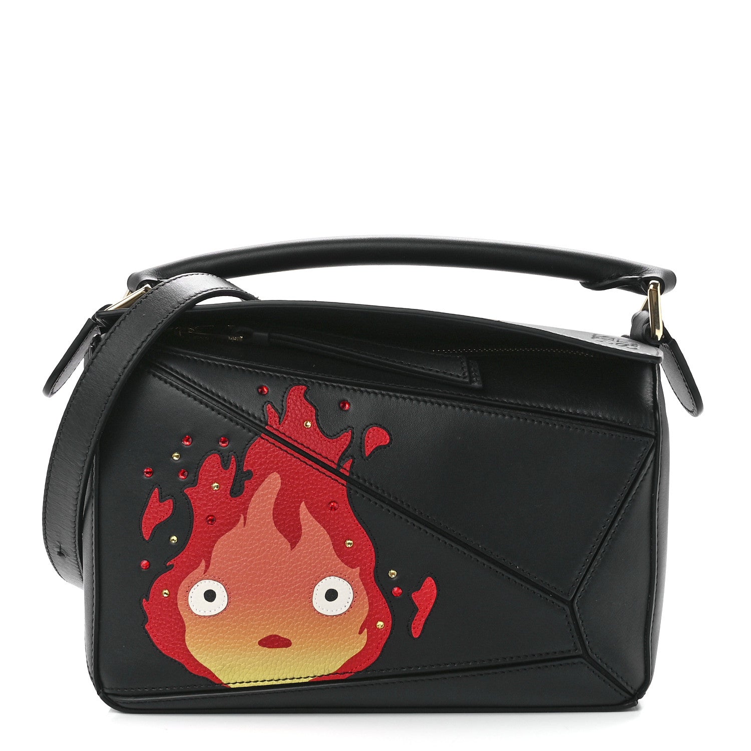 Loewe X HOWLS MOVING CASTLE Satin Calfskin Small Calcifer Puzzle Black 1 of 11