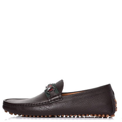 Gucci Calfskin Web Mens Horsebit Driver Loafers 7.5 Cocoa 1 of 10