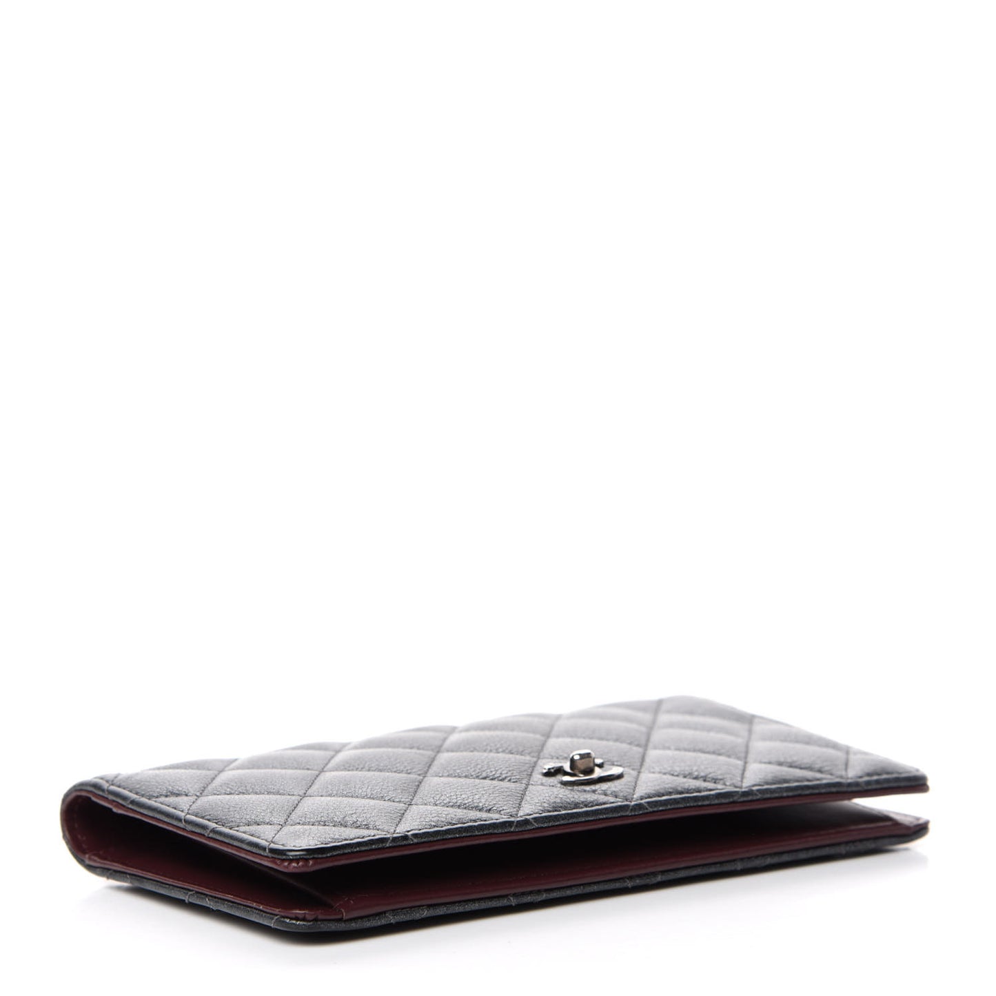 Metallic Calfskin Quilted Yen Wallet Charcoal