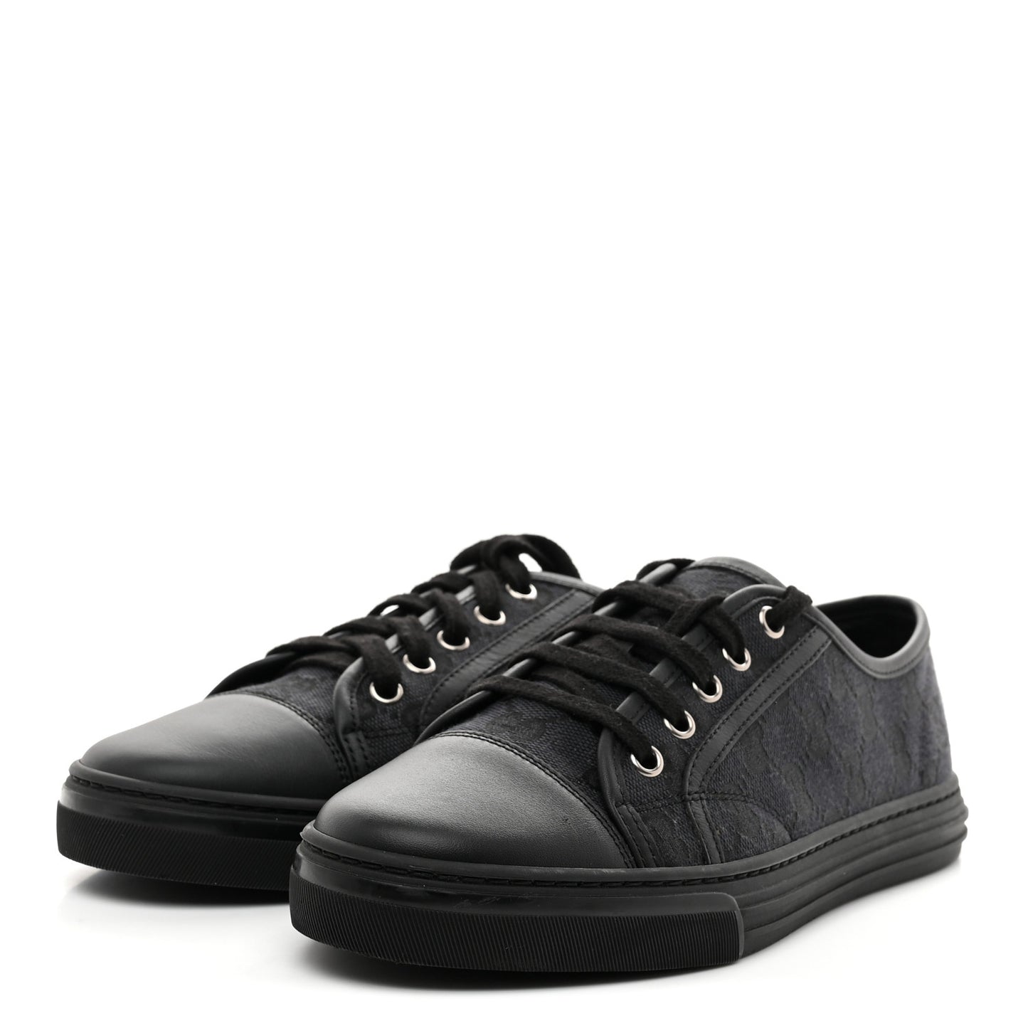 GG Monogram Calfskin Womens Low Top Sneakers 38 Piombo Black