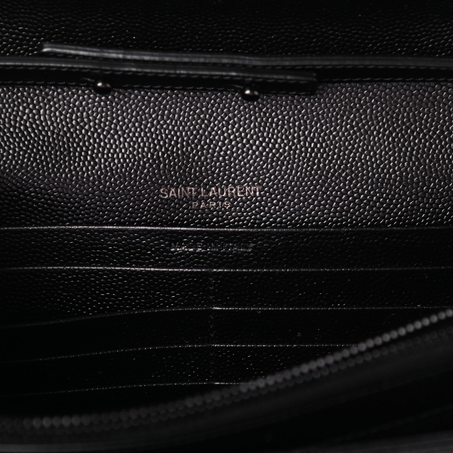 Saint Laurent Grain De Poudre Matelasse Chevron Monogram Chain Wallet Black 6 of 9