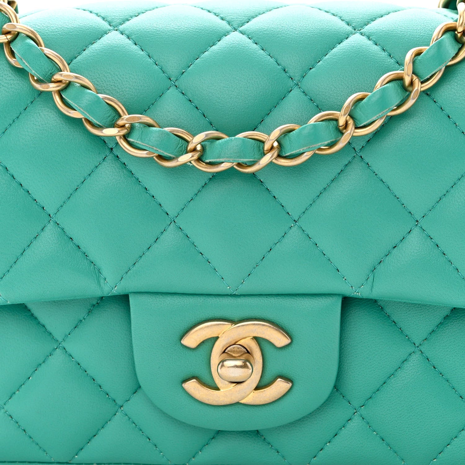 Chanel Lambskin Quilted Mini Rectangular Flap Turquoise 8 of 14