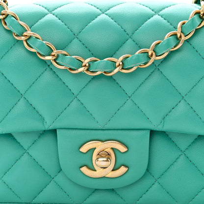 Chanel Lambskin Quilted Mini Rectangular Flap Turquoise 8 of 14