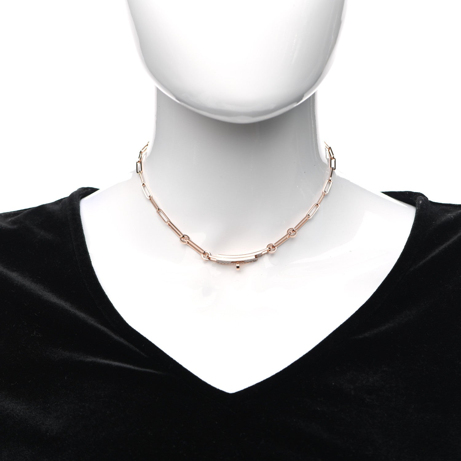 Hermes 18K Rose Gold Diamond Pave Kelly Chaine Choker Necklace 2 of 4