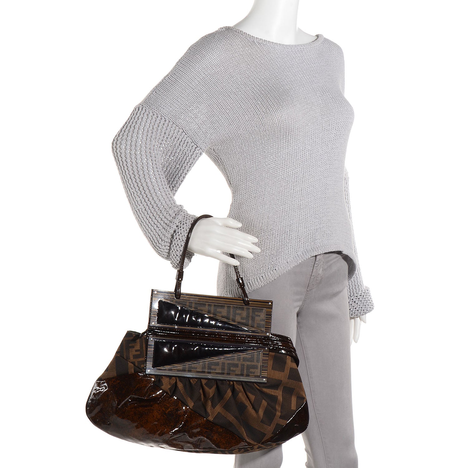Fendi Zucca Spalmati Patent To You Convertible Clutch Tobacco 2 of 9