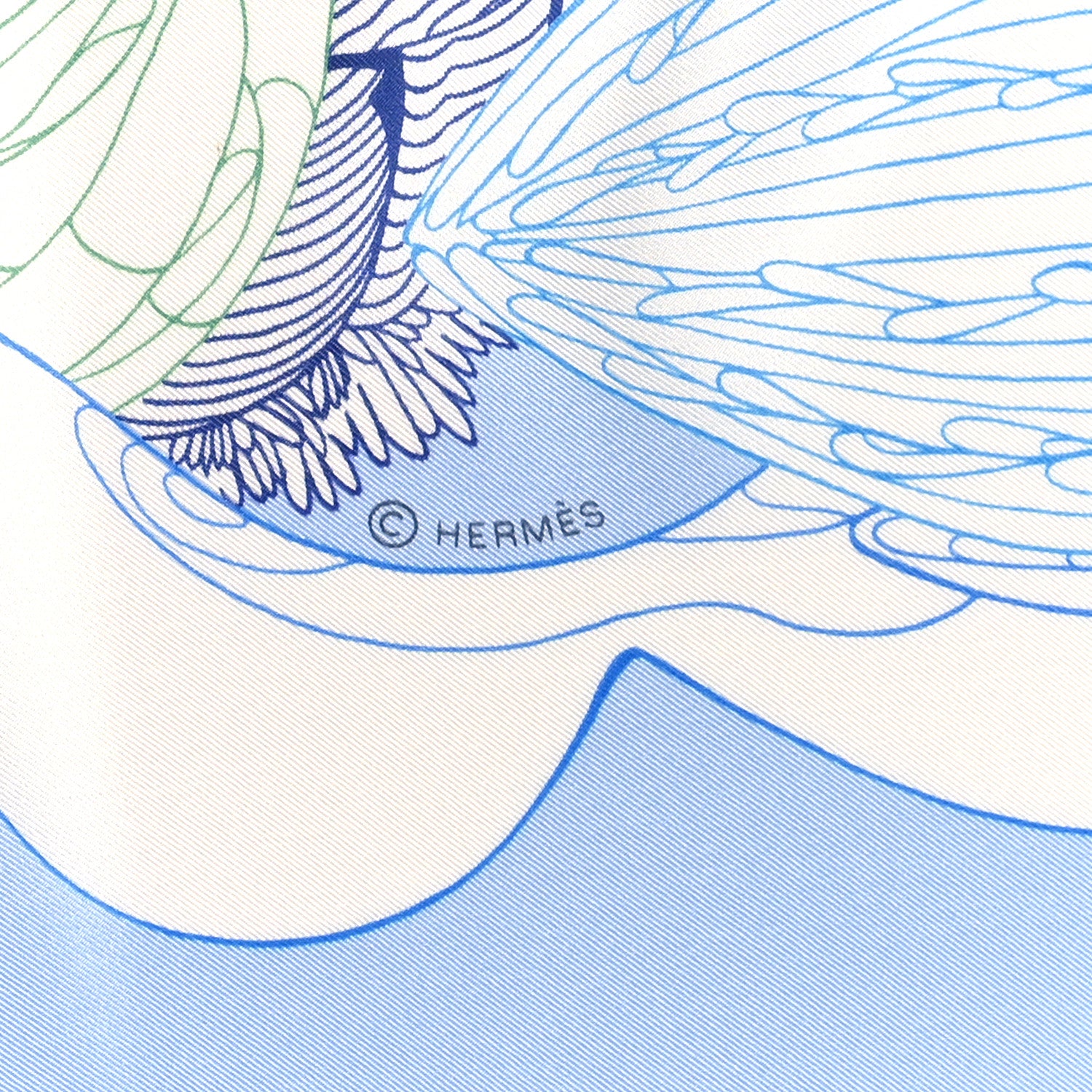 Hermes Silk Fantaisie Botanique Shawl 140 Bleu Ciel White Rouge 2 of 4