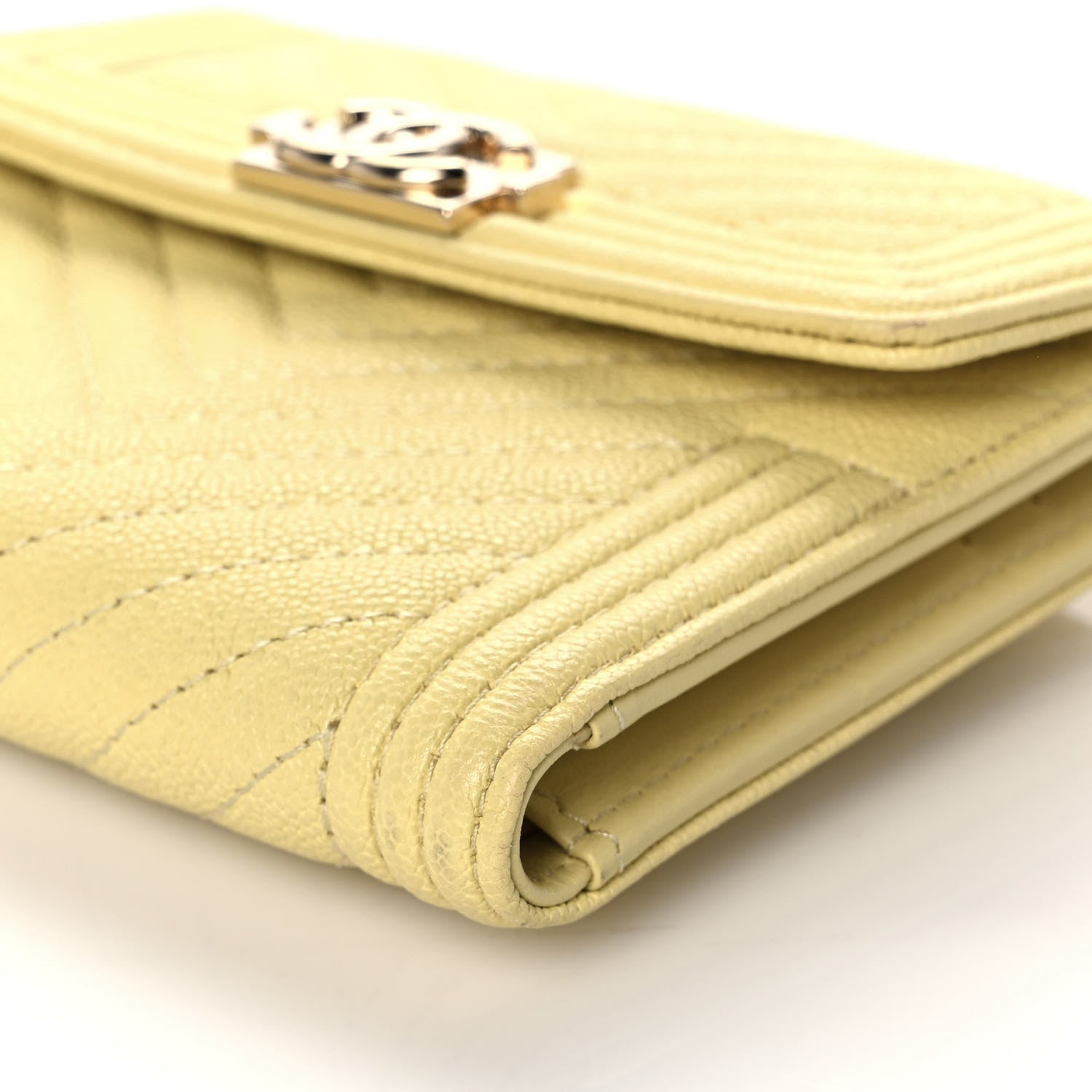 Chanel Caviar Chevron Quilted Boy Compact Wallet Yellow 9 of 11