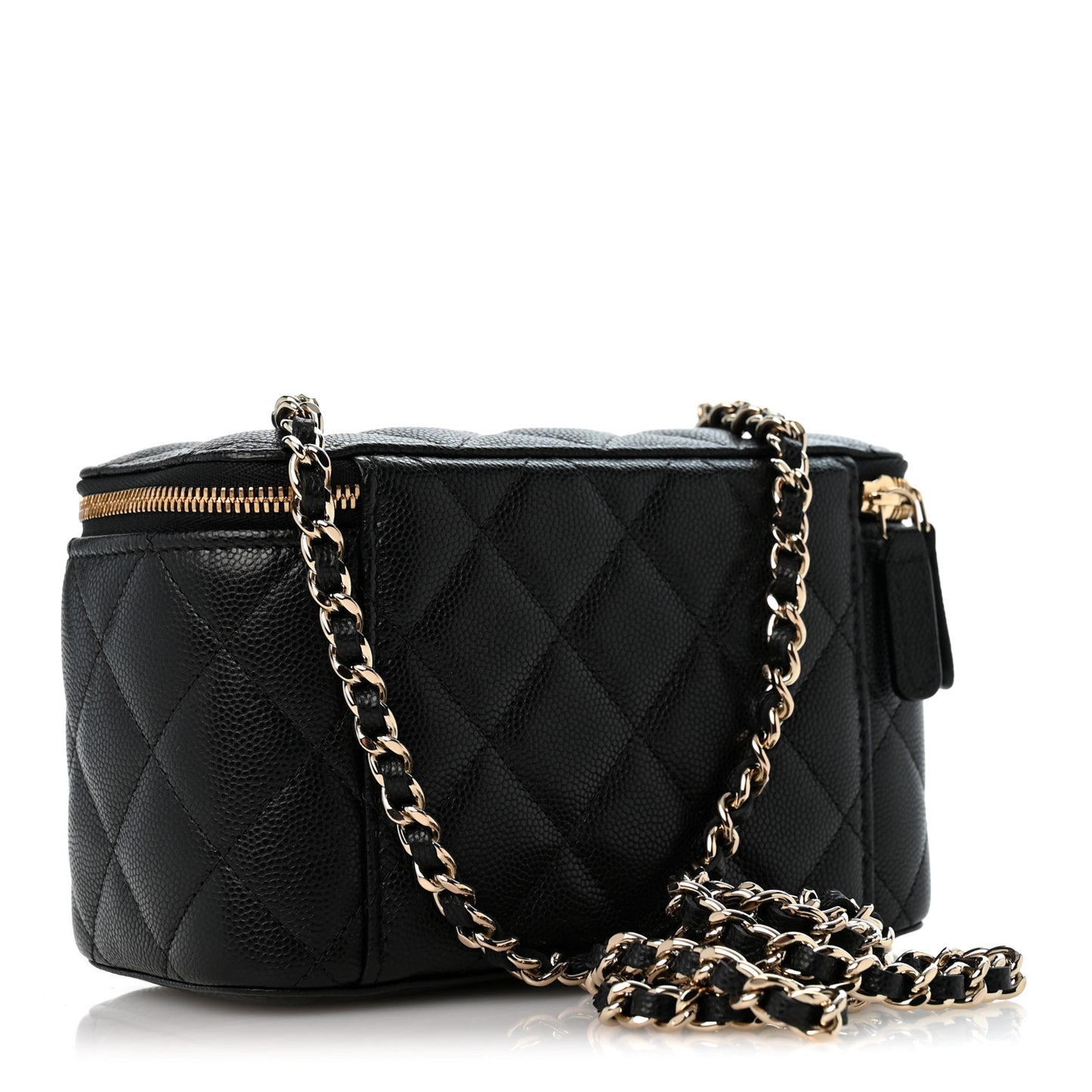 Caviar Quilted Crystal CC Logo Vanity Case With Chain Black