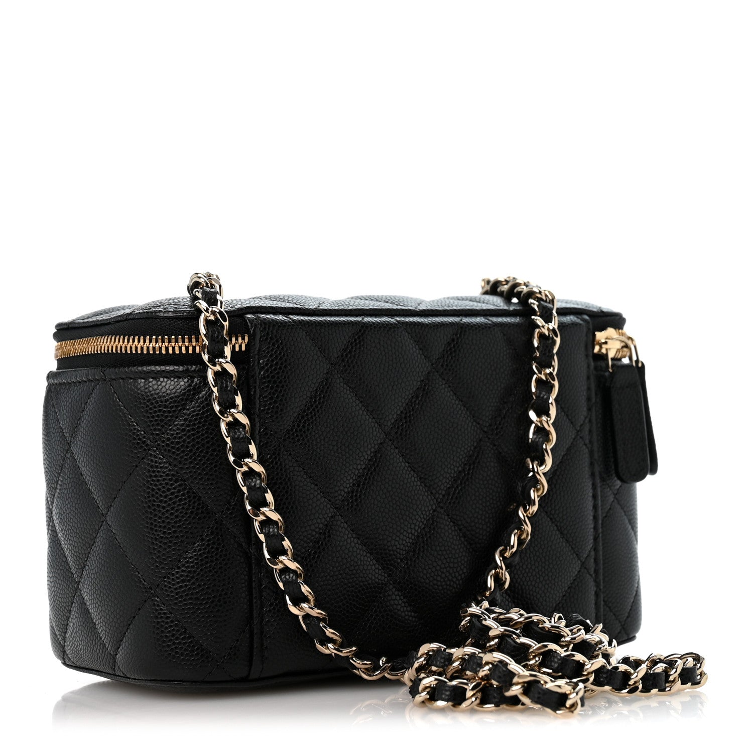 Chanel Caviar Quilted Crystal CC Logo Vanity Case With Chain Black 3 of 12