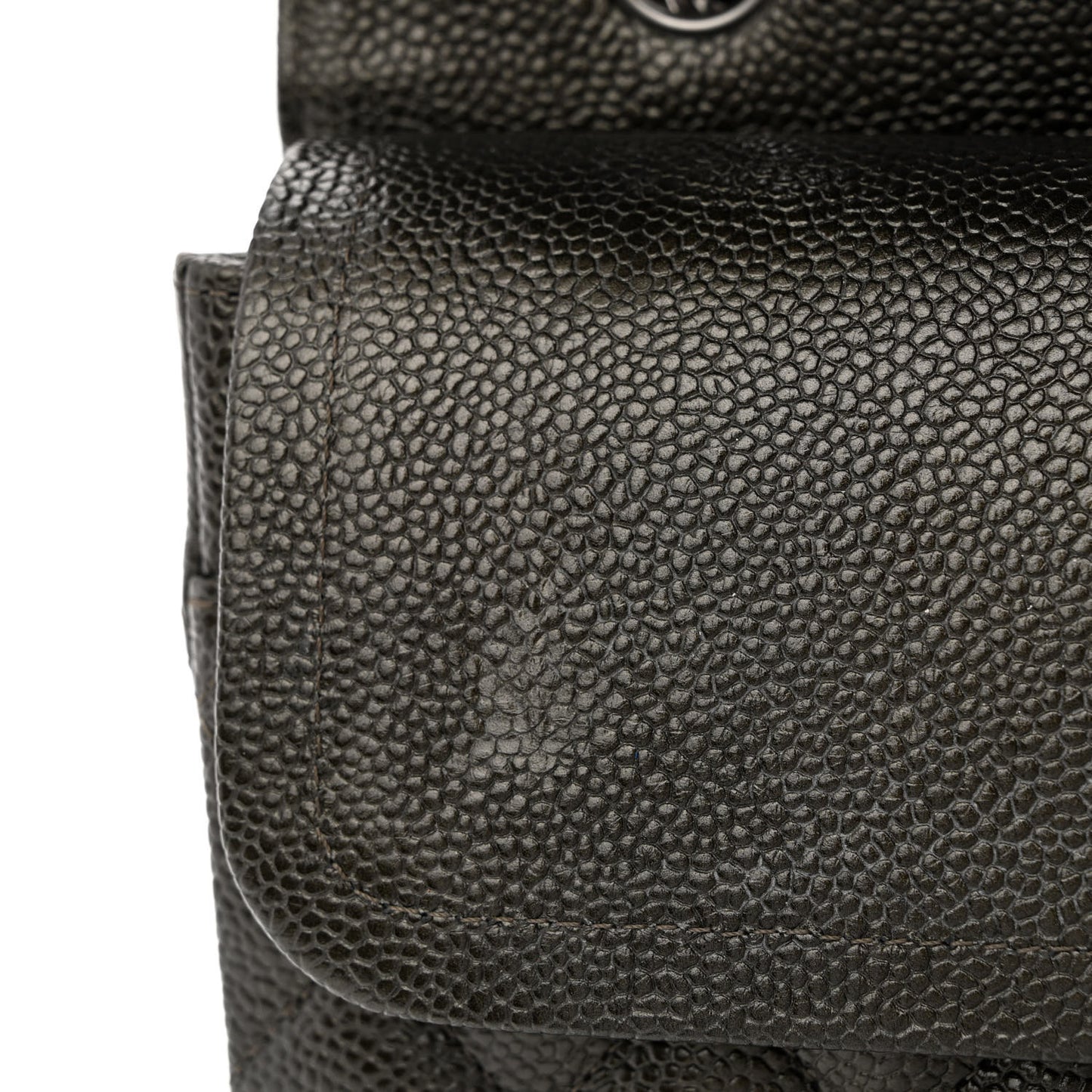 Metallic Caviar Quilted Medium Double Flap Dark Charcoal