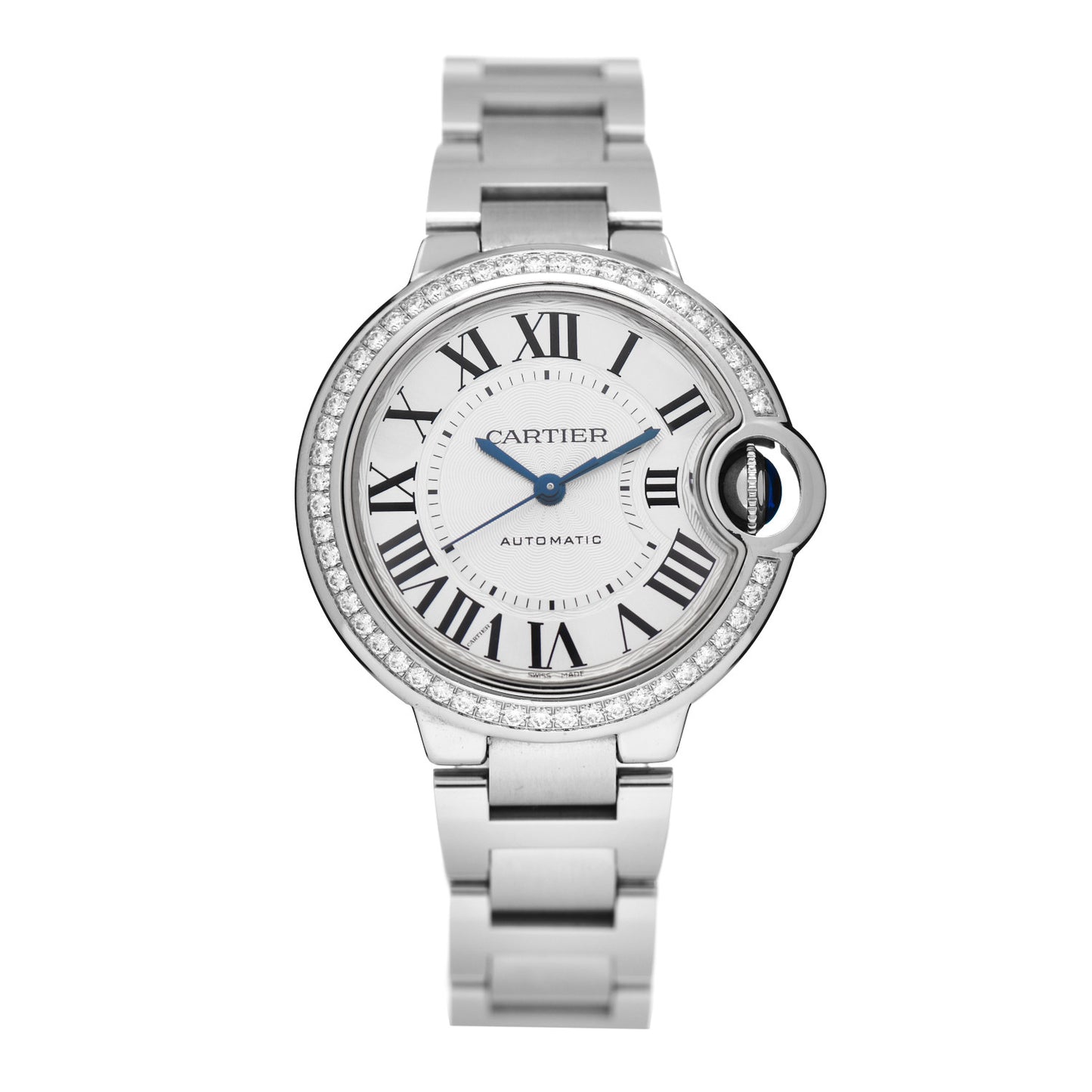 Stainless Steel Diamond Bezel 33mm Ballon Bleu De Cartier Automatic Watch