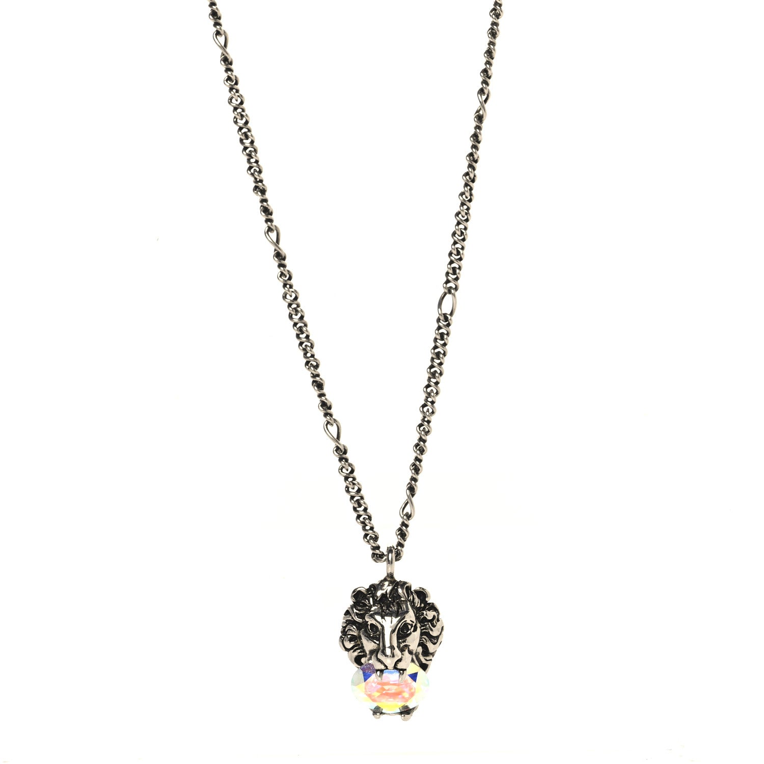 Gucci Metal Swarovski Crystal Lion Head Necklace Silver Iridescent 1 of 4