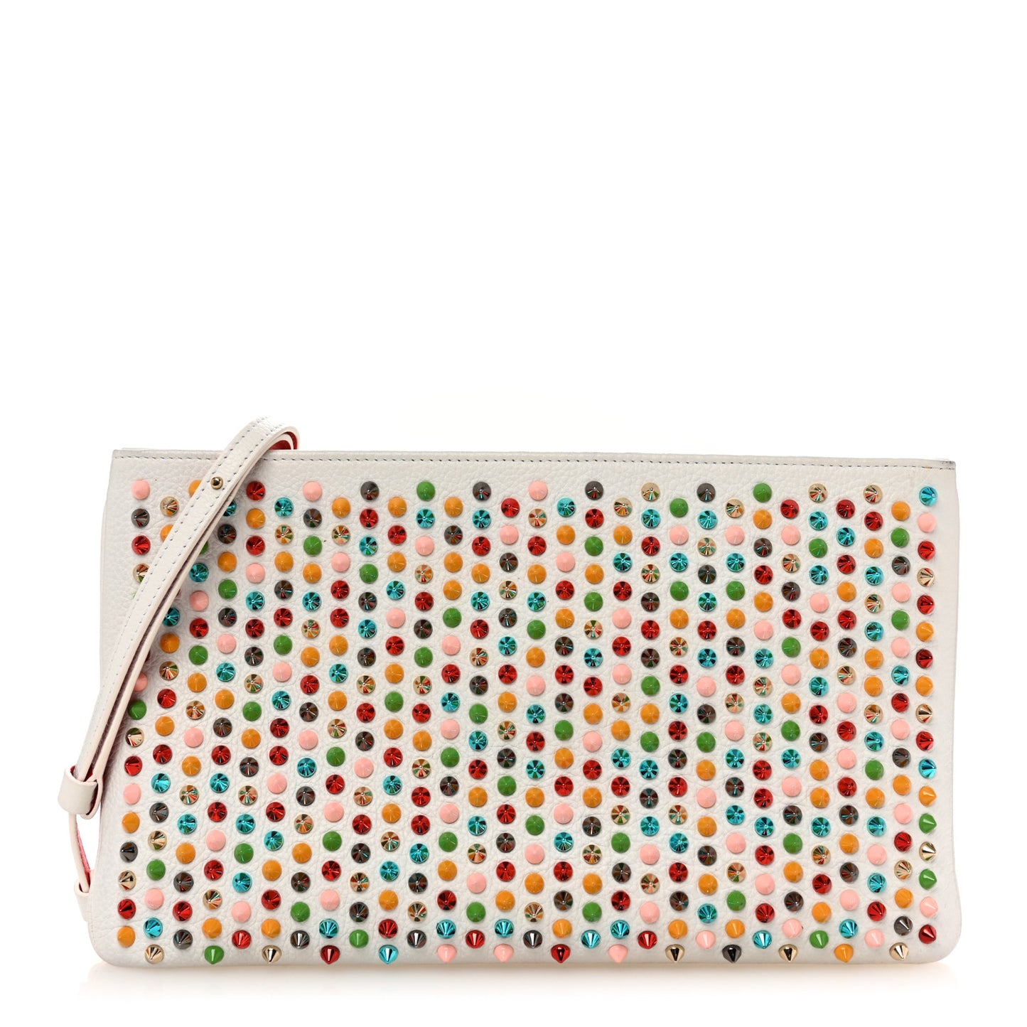 Calfskin Empire Spikes Loubiposh Clutch White Multi