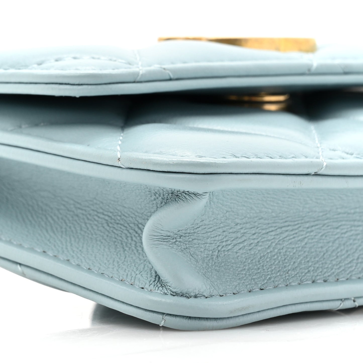 Lambskin Enamel Quilted Pending CC Flap Belt Bag Light Blue