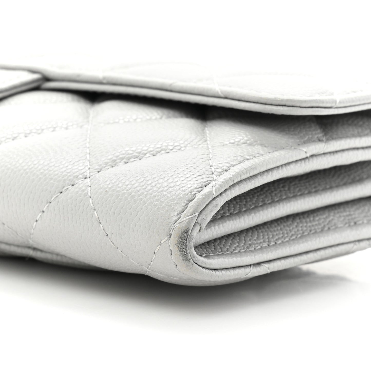 Caviar Quilted Large Gusset Flap Wallet Grey
