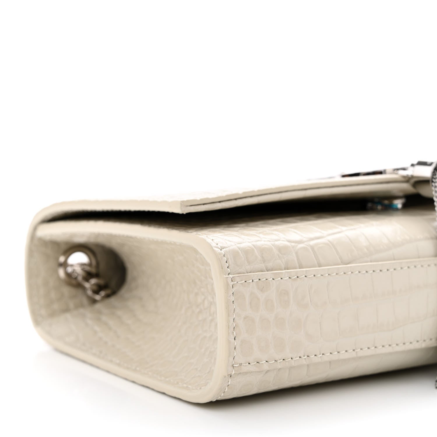 Saint Laurent Calfskin Crocodile Embossed Small Classic Monogram Kate Tassel Satchel Blanc Vintage 9 of 10
