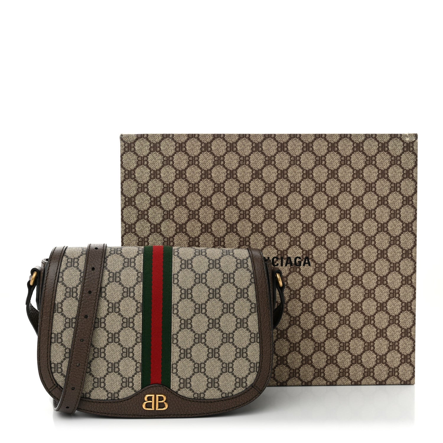 Gucci X BALENCIAGA BB Supreme Monogram Web Small Ophidia Shoulder Bag Beige New Acero 10 of 10