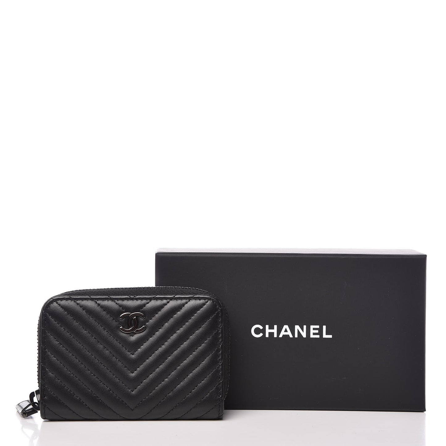 Lambskin Chevron Quilted Zip Around Coin Purse So Black