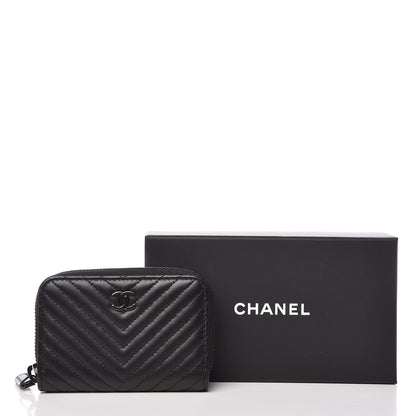 Chanel Lambskin Chevron Quilted Zip Around Coin Purse So Black 8 of 8