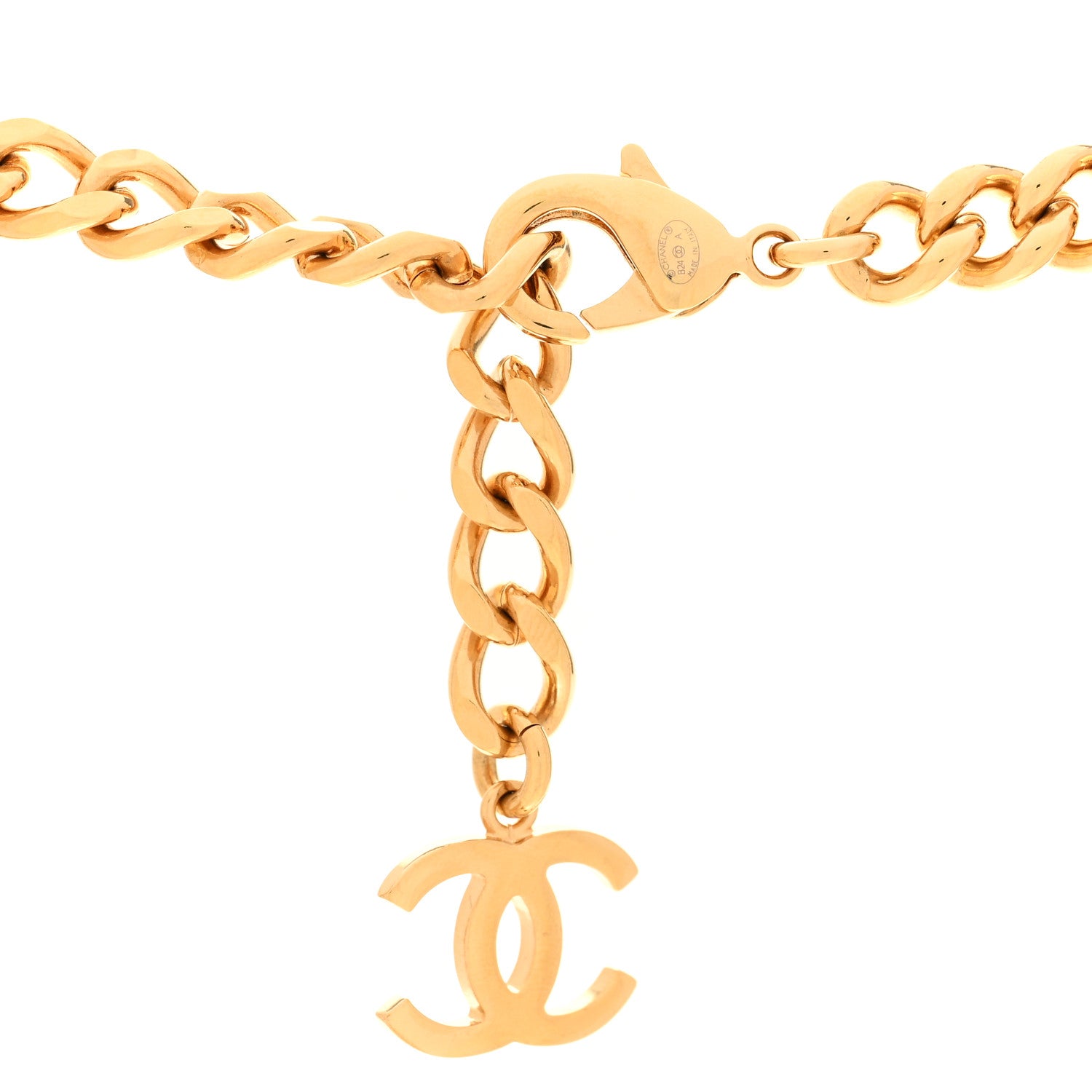 Chanel Metal Crystal Pearl Chain Link CC Necklace Gold 5 of 6