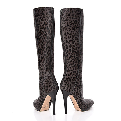Jimmy Choo Pony Hair Leopard Print Gecco Knee High Boots 40 Smoke Black 7 of 10