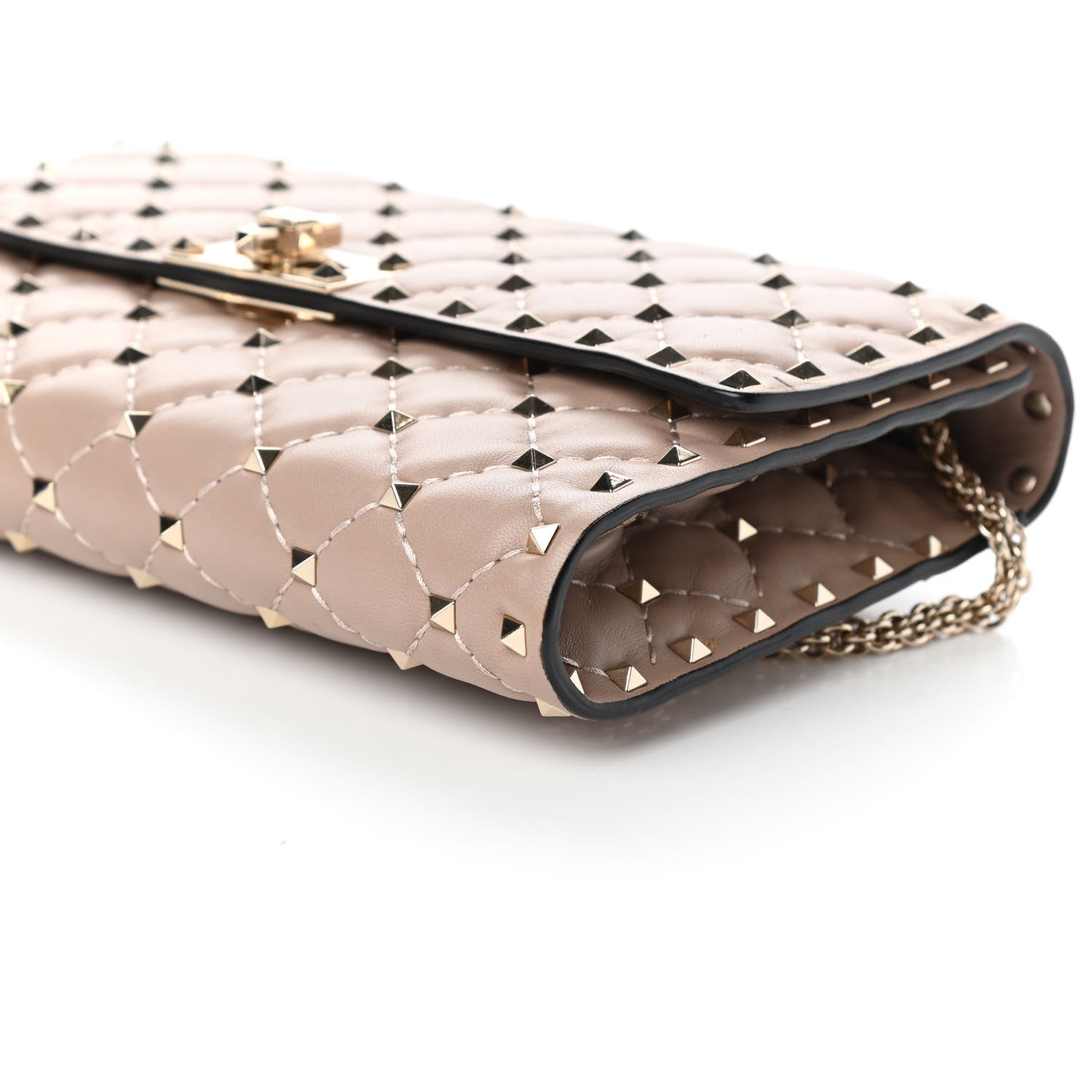 Valentino Garavani Lambskin Rockstud Spike Wallet on Chain Poudre 7 of 7