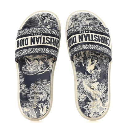 Christian Dior Canvas Toile de Jouy Embroidered Dway 10mm Slide Sandals 38.5 Deep Blue 2 of 9