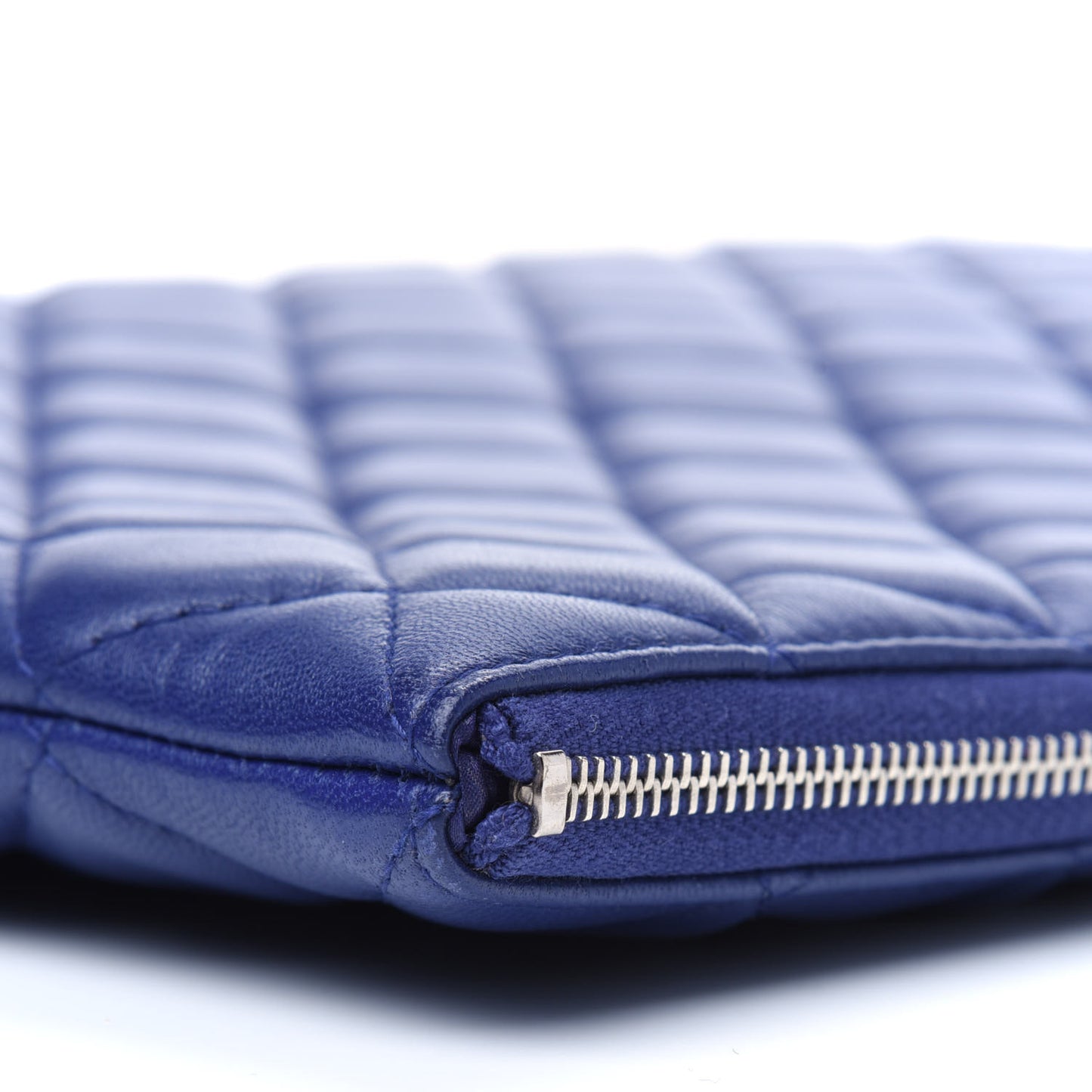 Lambskin Quilted Large Cosmetic Case Blue