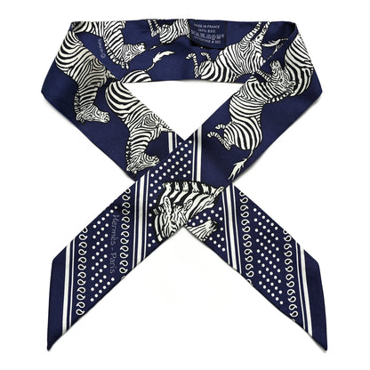Hermes Silk Les Zebres Twilly Gris Marine Black White 1 of 5