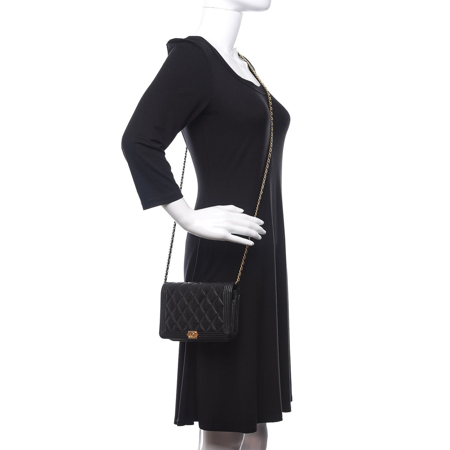 Caviar Quilted Boy Wallet On Chain WOC Black