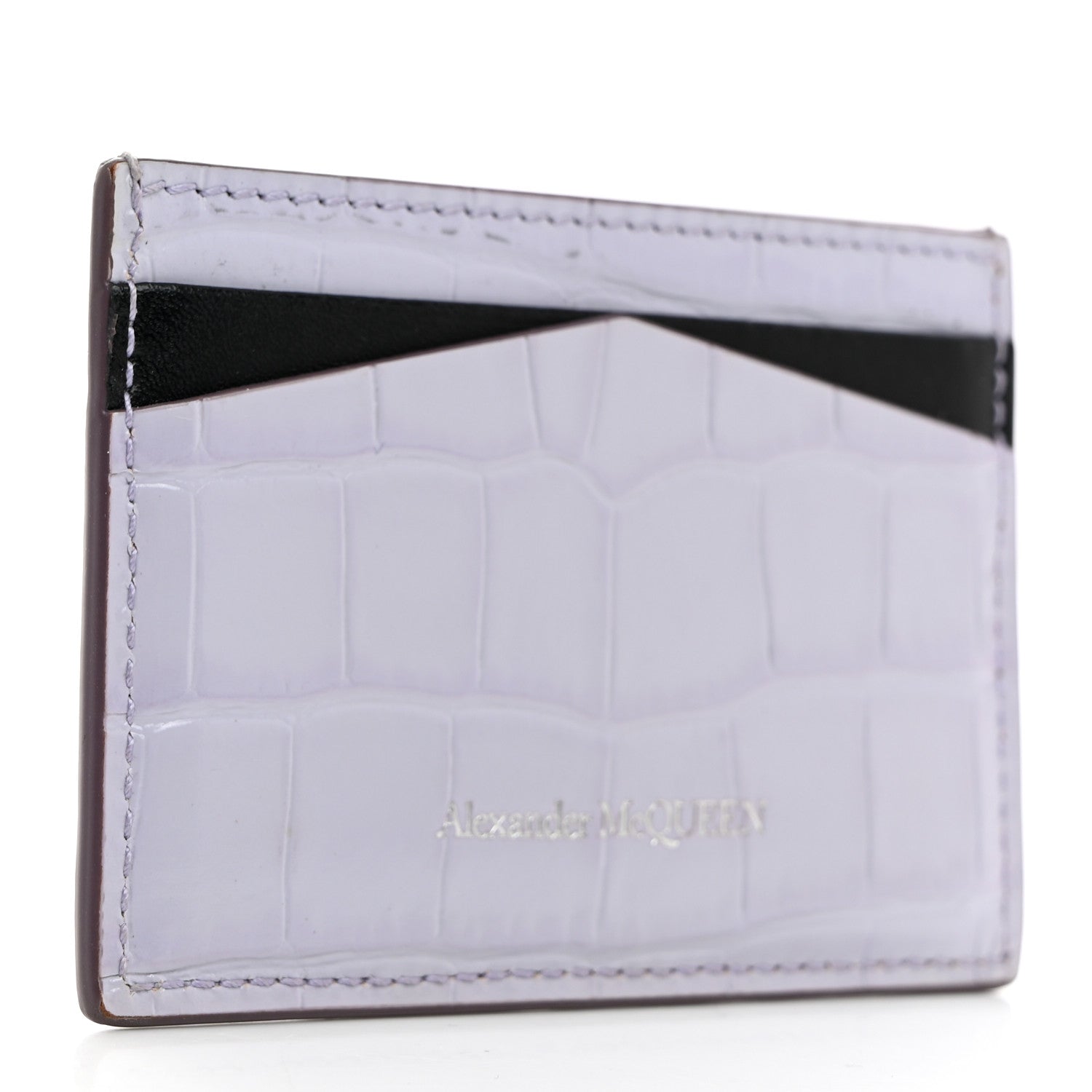Alexander McQueen Patent Crocodile Embossed Skull Card Holder lilac 3 of 7