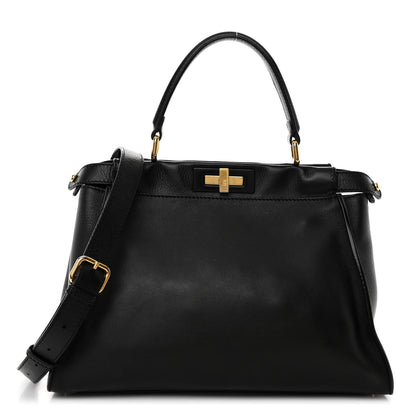 Fendi Vitello Seta Shiny Nappa Medium Peekaboo Iconic Satchel Black 1 of 11