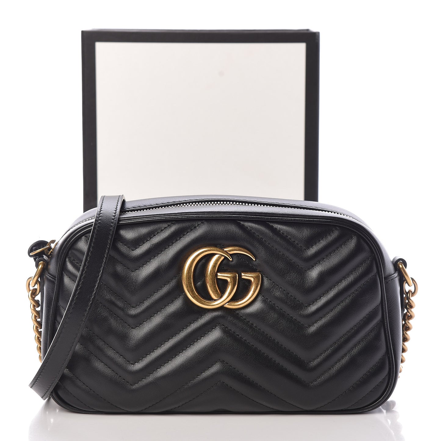 Calfskin Matelasse Small GG Marmont Chain Shoulder Bag Black