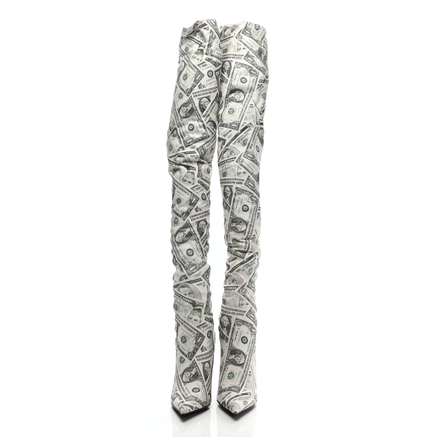 Balenciaga Spandex Dollars Print Pointed Toe Knife Thigh High Boots 38.5 Green 2 of 8