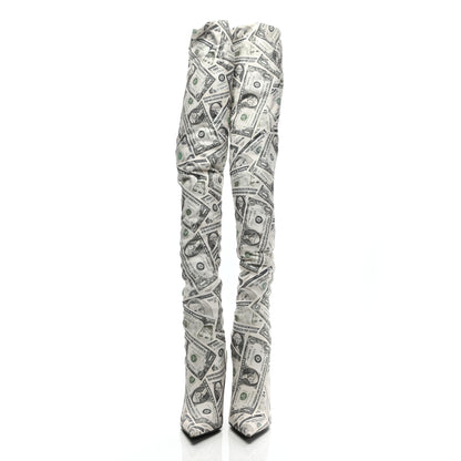 Balenciaga Spandex Dollars Print Pointed Toe Knife Thigh High Boots 38.5 Green 2 of 8