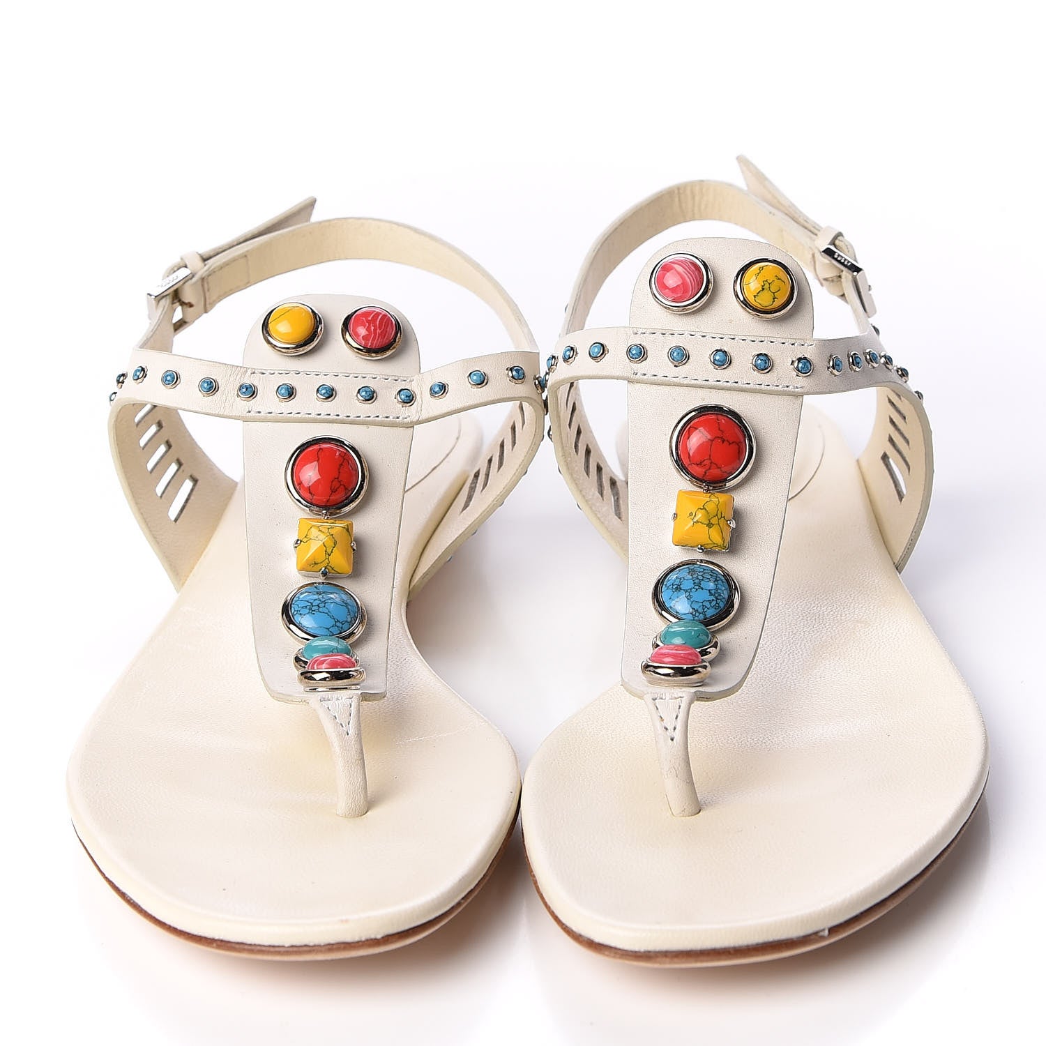 Gucci Calfskin Jeweled Thong Sandals 38.5 Off White 3 of 13