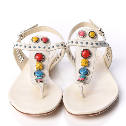 Gucci Calfskin Jeweled Thong Sandals 38.5 Off White 3 of 13
