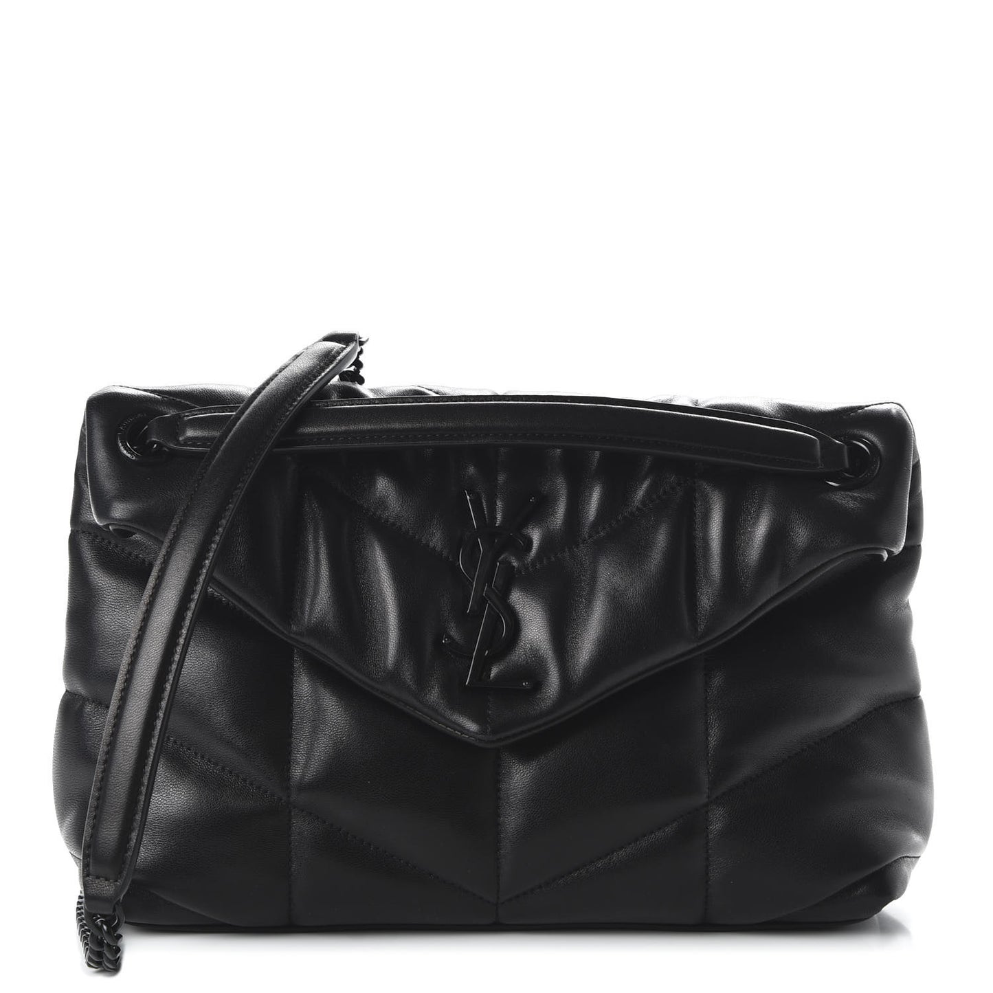 Lambskin Quilted Small Loulou Puffer Monogram Chain Satchel Black