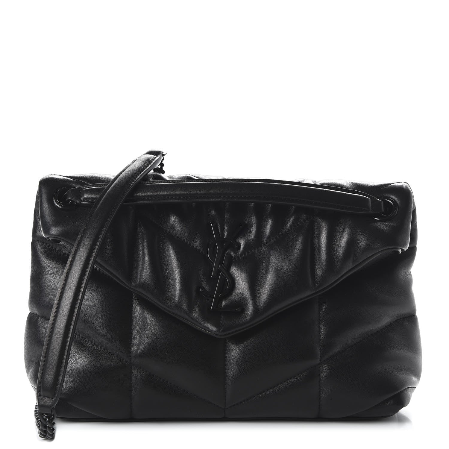 Saint Laurent Lambskin Quilted Small Loulou Puffer Monogram Chain Satchel Black 1 of 8