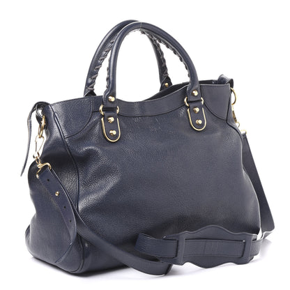 Balenciaga Chevre Gold Metallic Edge Hardware Velo Bleu Nuit Dark Sea 2 of 10